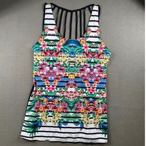 OP Ocean Pacific Tank Top Womens L Floral Striped Strappy‎ Cage Back Beach Boho